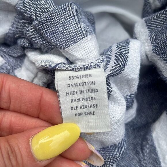 April Kiss Women's Blue And White Linen Blend Striped Romper Overalls - Picture 6 of 6